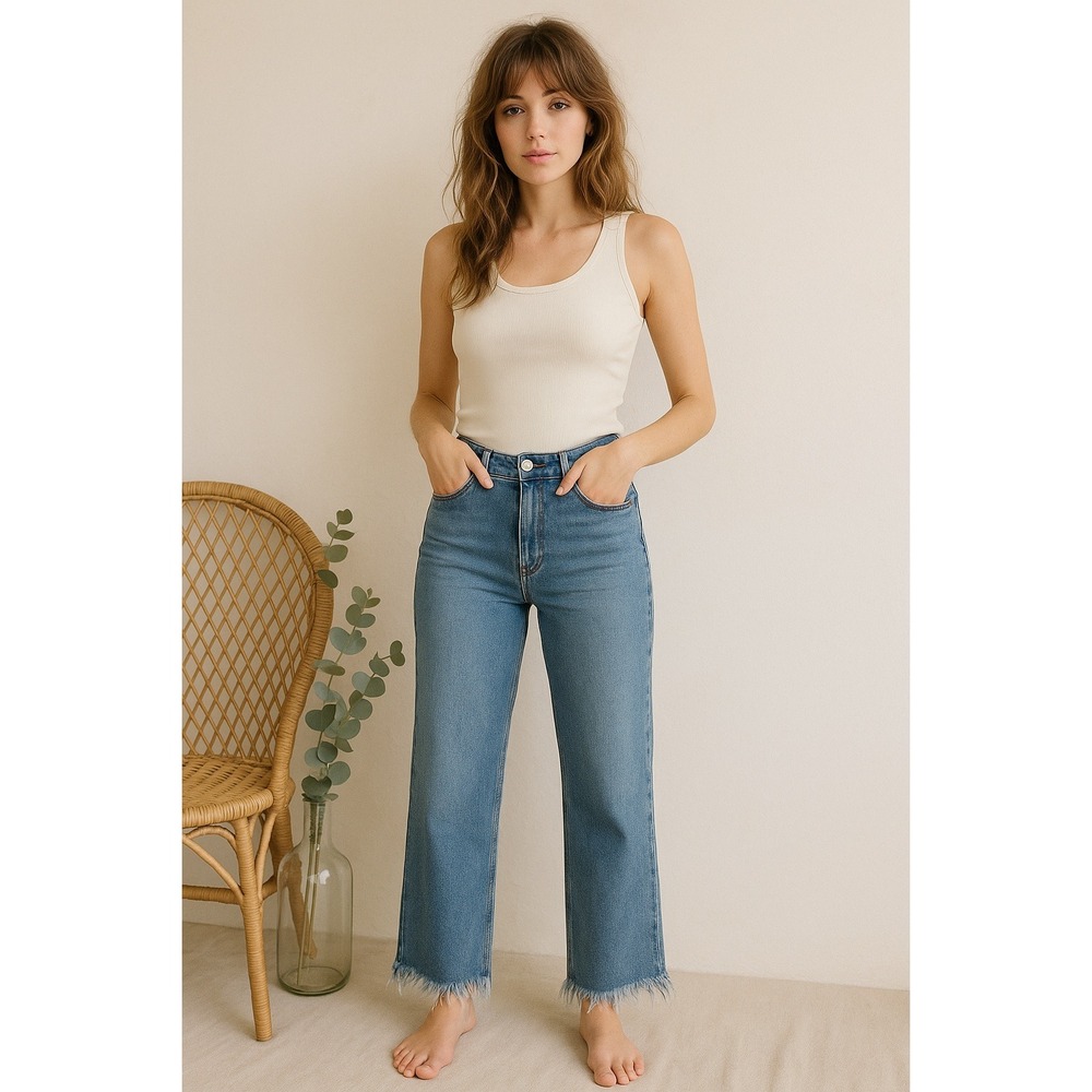 VTG I&M Womens Jeans‎ Size M Blue High Rise Ariana Gaucho Raw Hem Grunge 90s